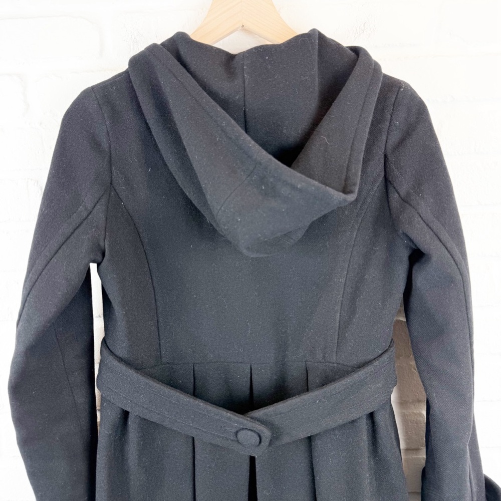 Lux Black Wool Blend Double Breasted Hooded Coat XS - Picture 8 of 12